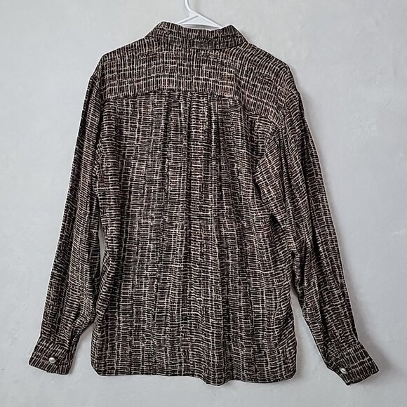Vintage Reve Women's 100% Silk Button Front Blouse Size Medium Black Brown - Picture 7 of 10